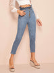 Light Wash Button Fly Paperbag Waist Jeans