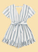 Striped Ruffle Trim Self Tie Romper