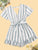Striped Ruffle Trim Self Tie Romper