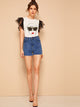 Figure Print Mesh Sleeve Tee