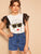 Figure Print Mesh Sleeve Tee