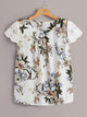 Contrast Lace Cuff Floral Print Blouse