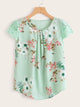 Contrast Lace Cuff Floral Print Blouse