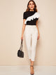 Mock Neck Contrast Flounce Trim Top