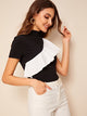 Mock Neck Contrast Flounce Trim Top