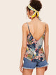 Tropical Print Double V Neckline Cami Top