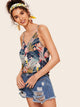 Tropical Print Double V Neckline Cami Top