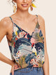 Tropical Print Double V Neckline Cami Top