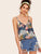 Tropical Print Double V Neckline Cami Top
