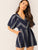 V-neck Slant Pocket Striped Romper