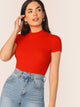 Mock Neck Rib Knit Top