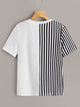 Contrast Lip Sequin Striped Panel Tee