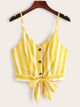 Striped Button Front Knot Hem Cami Top