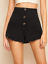 Button Fly Frilled Hem Shorts