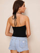 Knot Backless Letter Print Halter Top