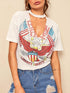 Eagle & Letter Print V-cut Choker Tee