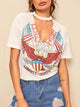 Eagle & Letter Print V-cut Choker Tee