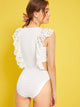 Embroidered Eyelet Ruffle Armhole Low Side Bodysuit