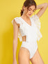 Embroidered Eyelet Ruffle Armhole Low Side Bodysuit