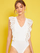 Embroidered Eyelet Ruffle Armhole Low Side Bodysuit