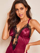 Floral Lace Cutout Satin Slips With Thong