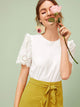 Eyelet Embroidered Sleeve Frill Trim Tee