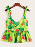 Fruit & Plant Print Ruffle Hem Cami Top
