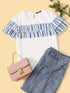 Layered Striped Ruffle Trim Top