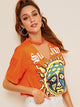 Cartoon Sun Print V-cut Choker Tee