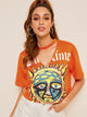 Cartoon Sun Print V-cut Choker Tee