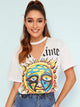 Cartoon Sun Print V-cut Choker Tee