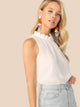 Frilled Neck Gathered Detail Top