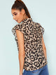 Tie Neck Butterfly Sleeve Leopard Top