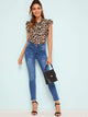 Tie Neck Butterfly Sleeve Leopard Top