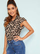 Tie Neck Butterfly Sleeve Leopard Top