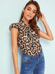 Tie Neck Butterfly Sleeve Leopard Top