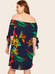 Plus Tropical Print Knot Cuff Bardot Dress