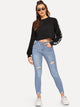 Ripped Rolled Hem Skinny Jeans