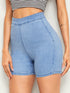 Zip Back High Waist Skinny Denim Shorts