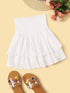 Solid Shirred Waist Layered Ruffle Skirt
