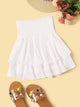 Solid Shirred Waist Layered Ruffle Skirt