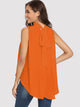 Neon Orange Tie Back Mock-neck Asymmetrical Hem Blouse