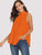 Neon Orange Tie Back Mock-neck Asymmetrical Hem Blouse