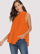 Neon Orange Tie Back Mock-neck Asymmetrical Hem Blouse