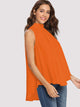 Neon Orange Tie Back Mock-neck Asymmetrical Hem Blouse