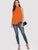 Neon Orange Tie Back Mock-neck Asymmetrical Hem Blouse