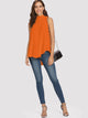 Neon Orange Tie Back Mock-neck Asymmetrical Hem Blouse