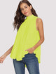 Neon Orange Tie Back Mock-neck Asymmetrical Hem Blouse