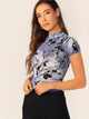 Mock-Neck Plants Print Tie Dye Top