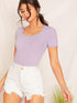 Lace Trim Slim Fitted Rib-knit Tee